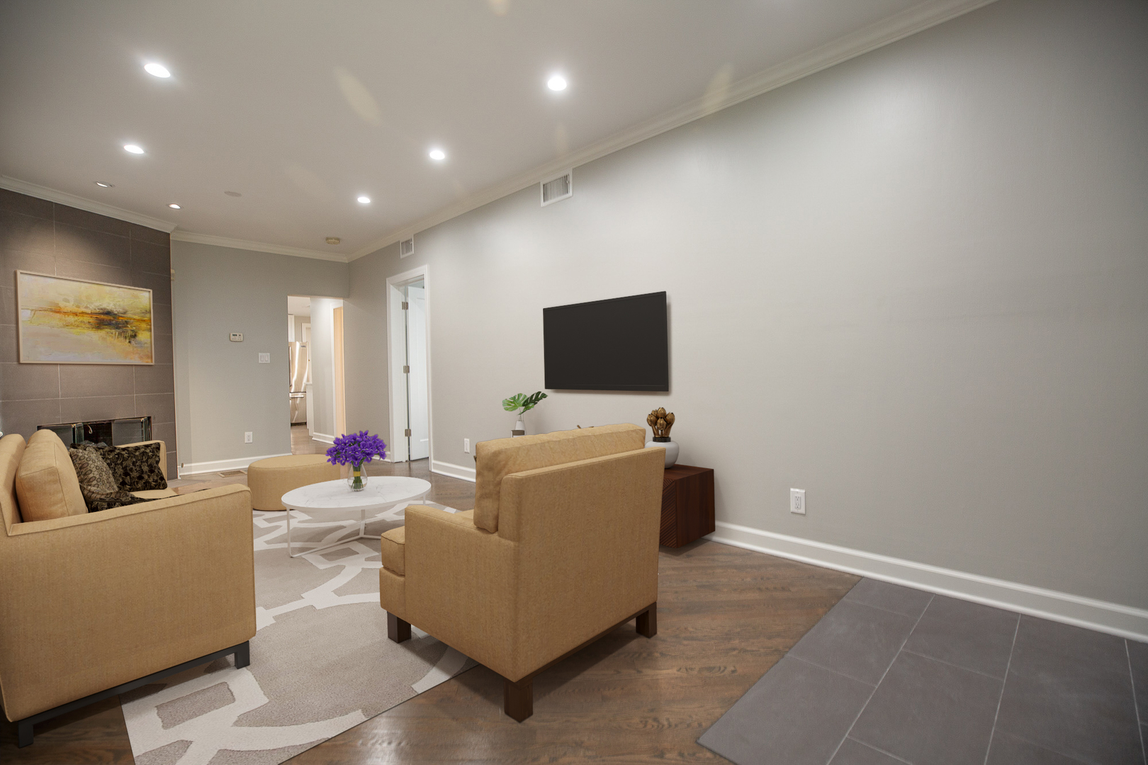 1543 West George Street, Unit 1 Chicago, IL 60657 - Photo 3 of 18 a living room with furniture and a flat screen tv