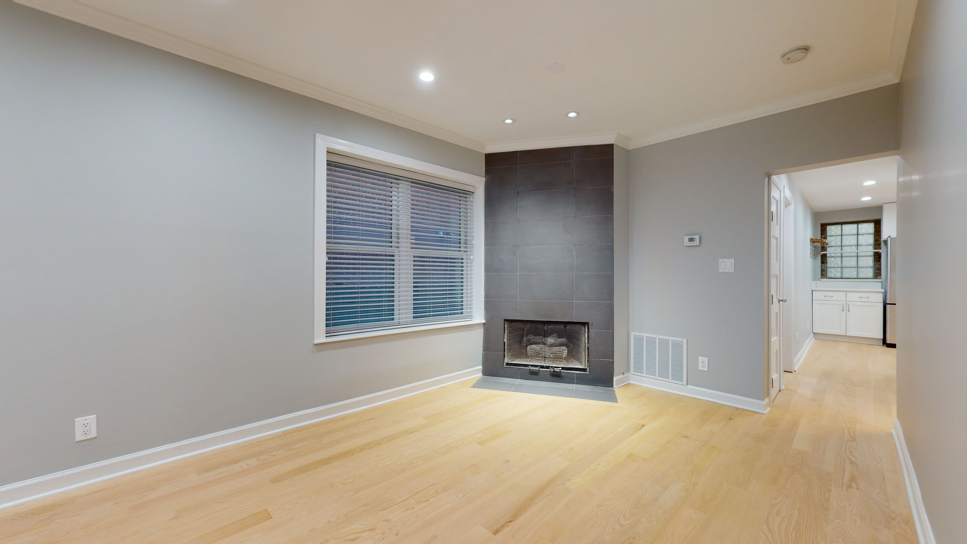 1543 West George Street, Unit 1 Chicago, IL 60657 - Photo 6 of 18 a view of empty room with a fireplace and wooden floor