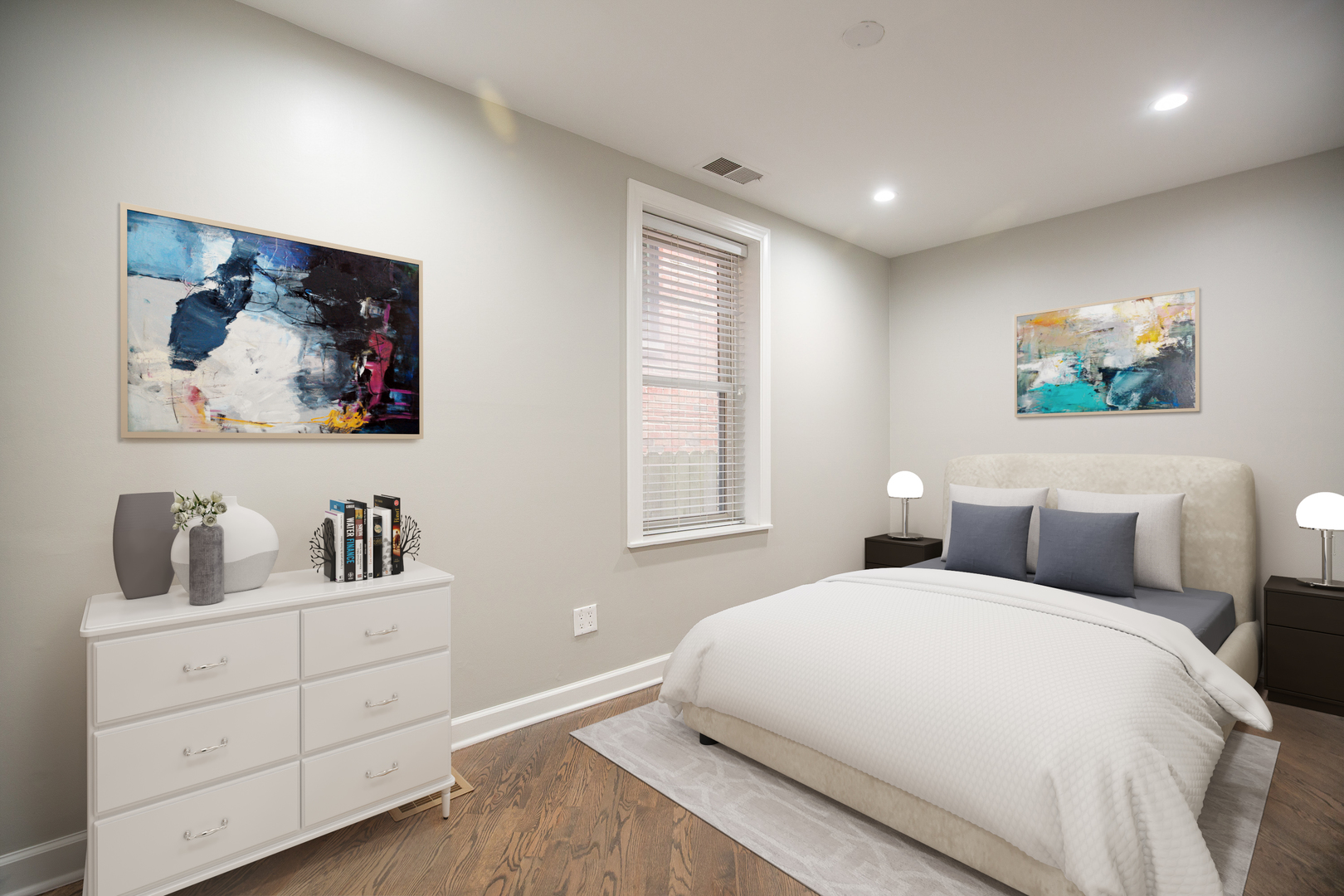 1543 West George Street, Unit 1 Chicago, IL 60657 - Photo 9 of 18 a bedroom with a bed and a cabinet