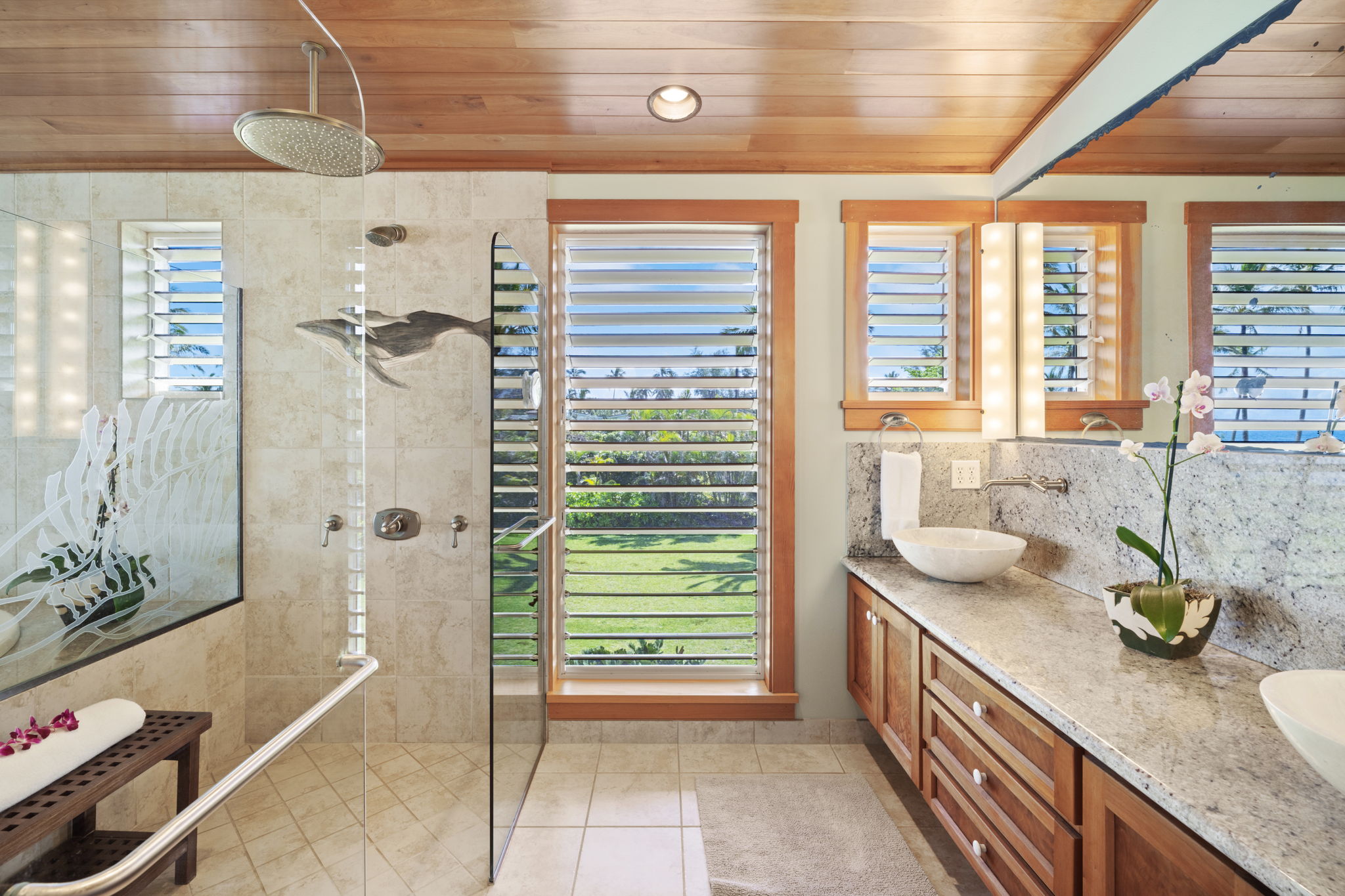 7312 Alealea Road Hanalei, HI 96714 - Photo 13 of 30 a bathroom with a granite countertop sink a toilet and shower
