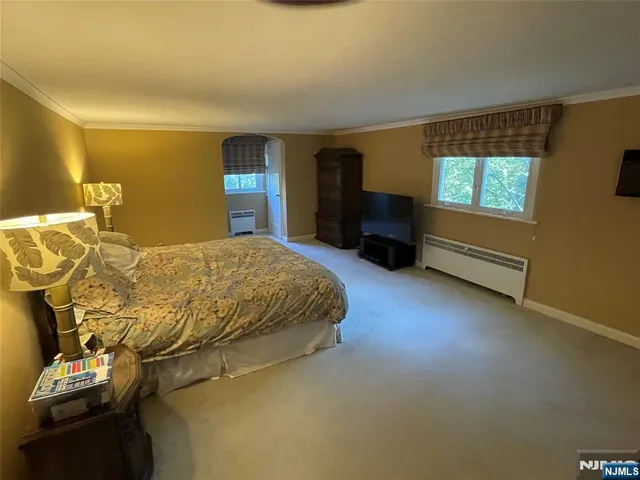 a bedroom with a bed and a tv
