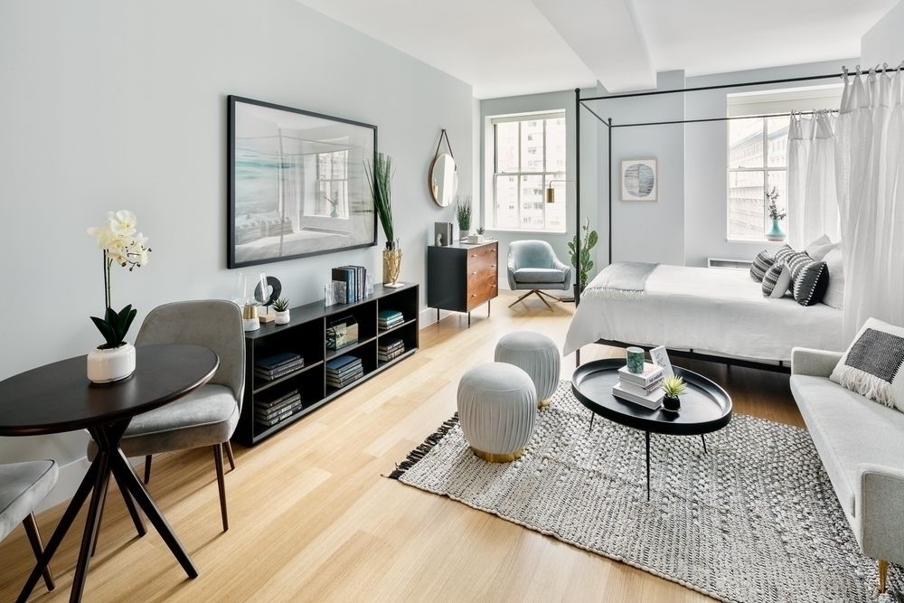 63 Wall Street, Unit 405 Manhattan, NY 10005 - Photo 4 of 20 a living room with furniture and a window