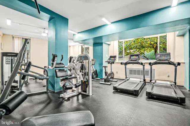 a view of a room with gym equipment