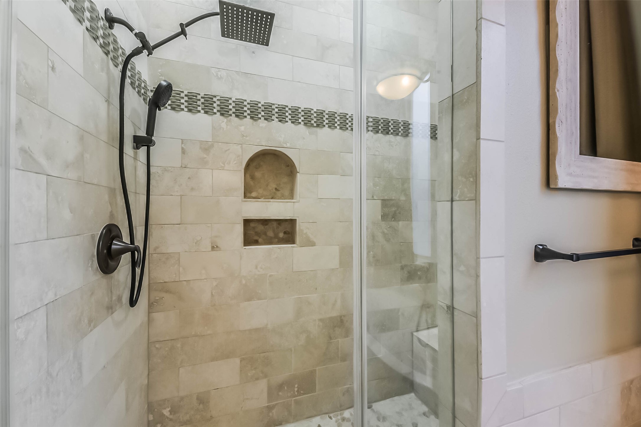 1126 West 16th Street, Unit C Houston, TX 77008 - Photo 32 of 44 a bathroom with a granite countertop shower