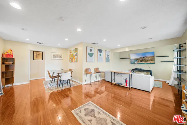 a workspace with furniture and rug