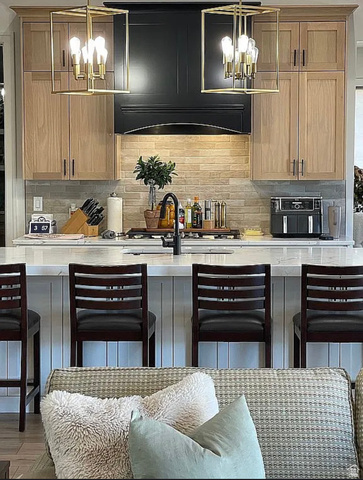 838 East Mountain Road North Ogden, UT 84414 - Photo 9 of 37 Kitchen featuring natural wood-finish cabinetry, a black range hood, and a light-toned brick-patterned backsplash