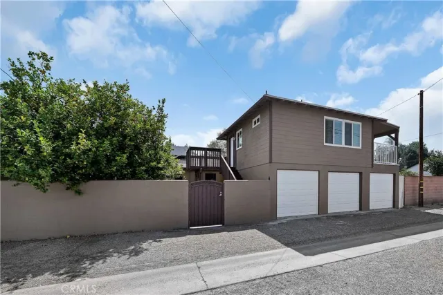 a front view of a house with plants