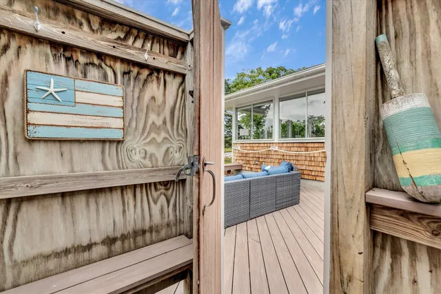 a view of a swimming pool with a yard