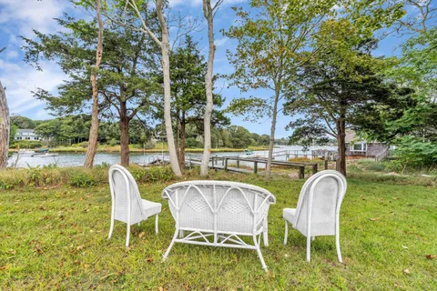 a view of a lake with a mountain in the background