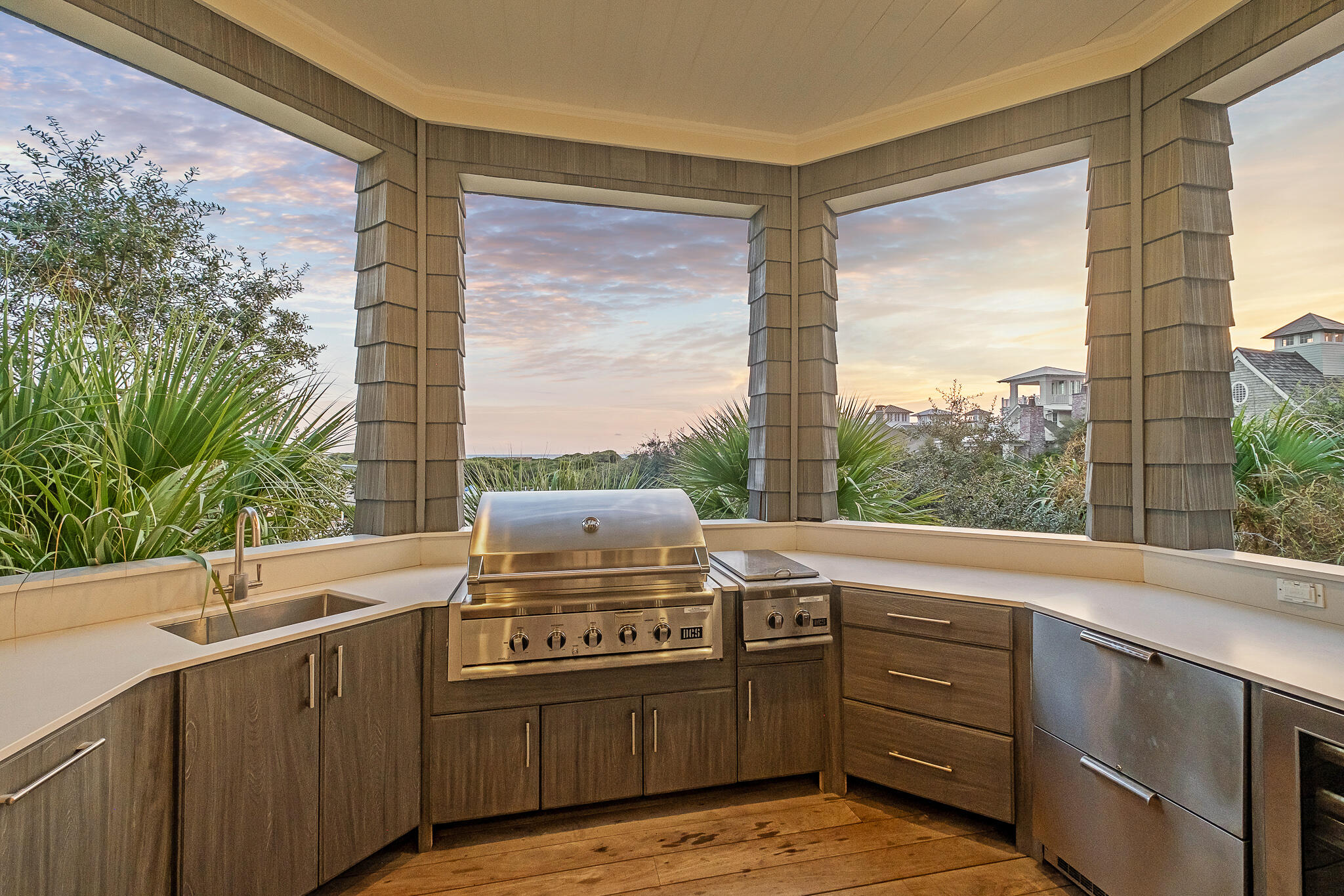 409 Coopersmith Lane Inlet Beach, FL 32461 - Photo 47 of 97 a kitchen with stainless steel appliances granite countertop a sink a stove and a wooden floors