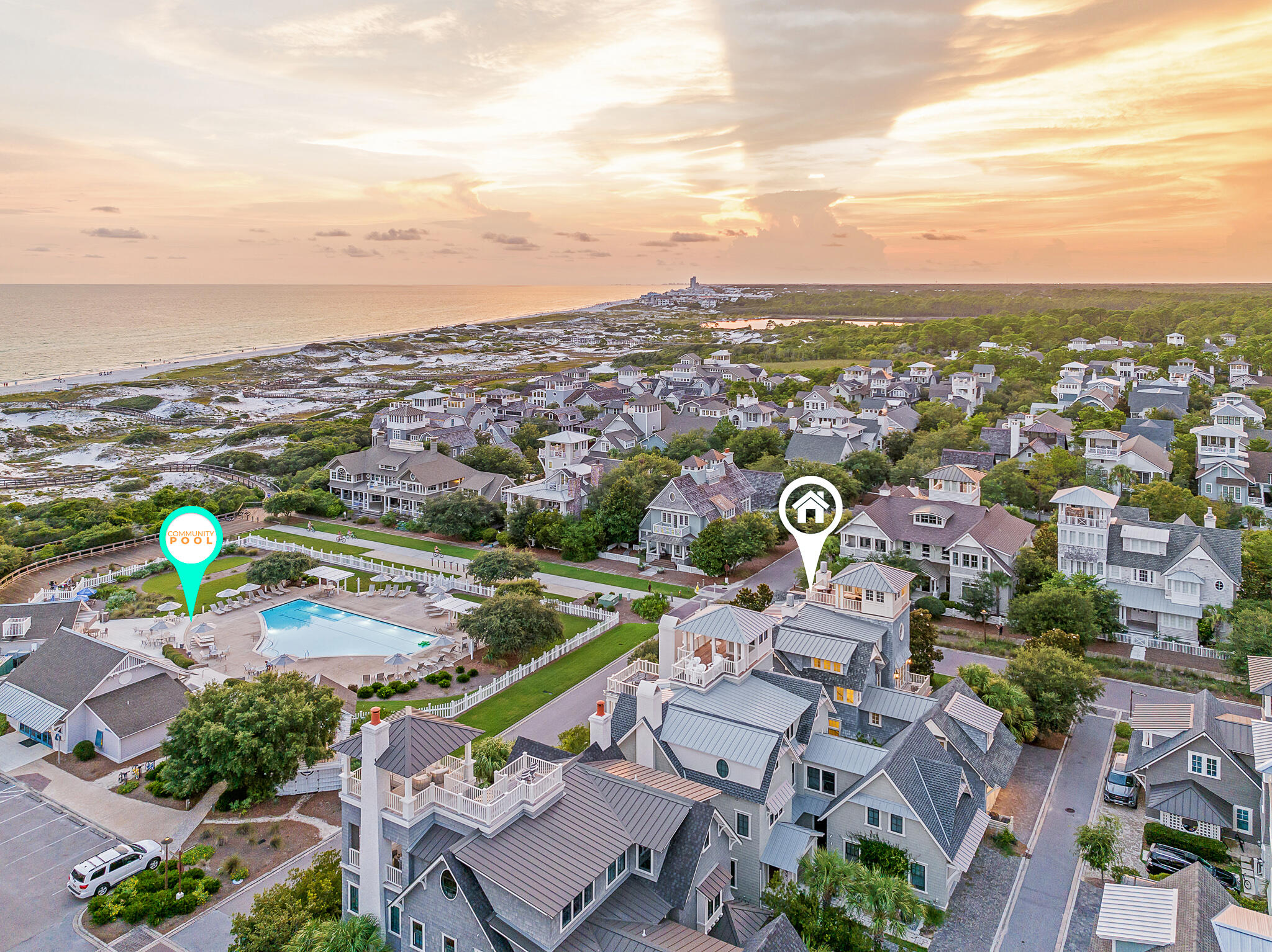 409 Coopersmith Lane Inlet Beach, FL 32461 - Photo 84 of 97 an aerial view of a city with lots of residential buildings ocean and mountain view in back