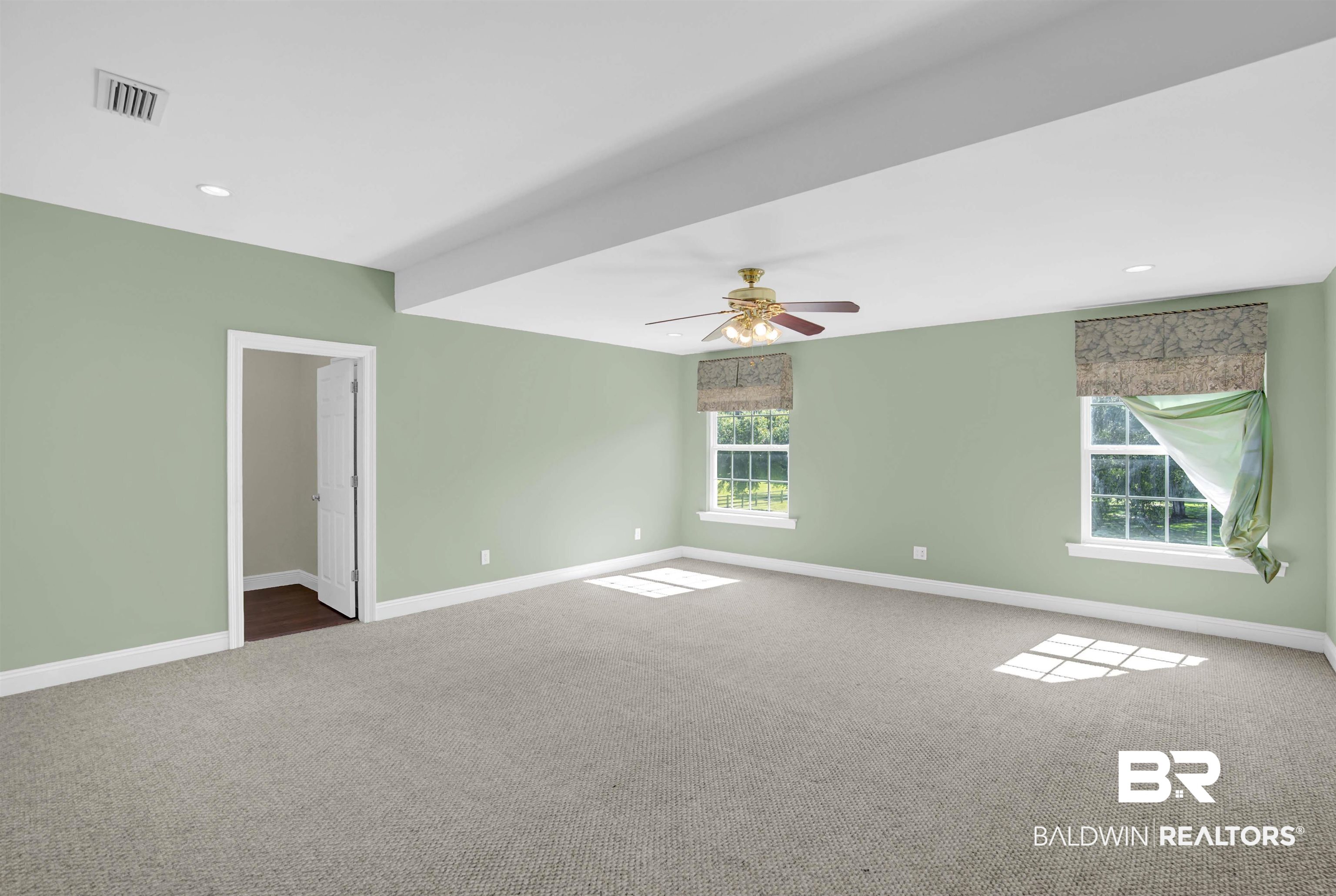27688 Rigsby Road Daphne, AL 36526 - Photo 39 of 56 Empty room featuring ceiling fan, a wealth of natural light, and carpet flooring