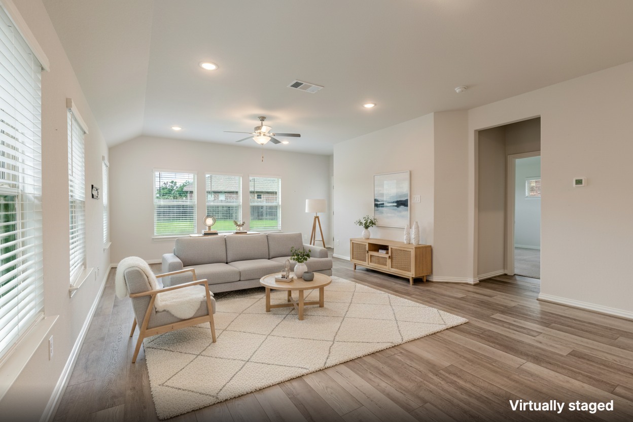 1117 Terrace View Georgetown, TX 78628 - Photo 2 of 25 A naturally illuminated living room features durable wood flooring and ample space for relaxation.