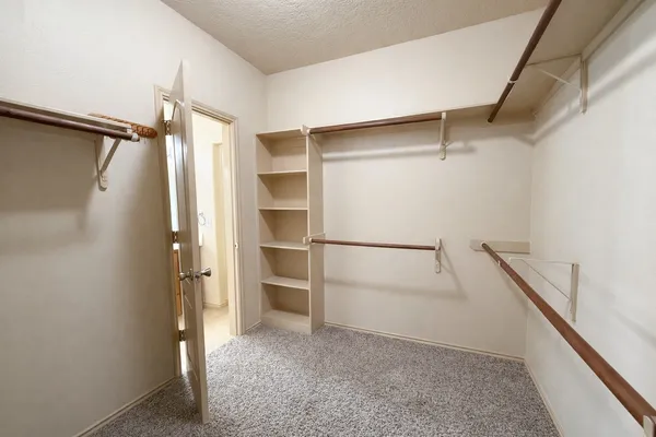 a view of walk in closet with empty racks