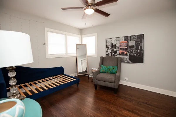 a living room with furniture and a window