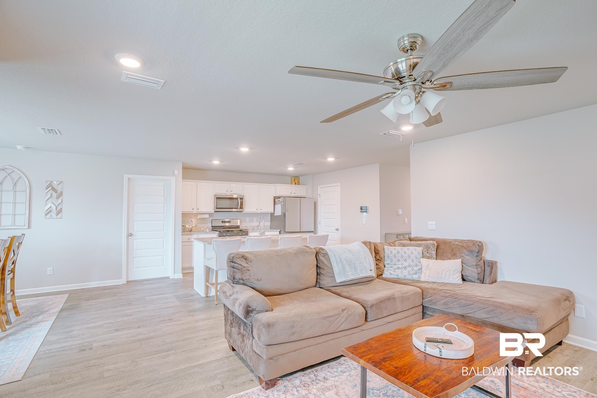8242 Sycamore Way Semmes, AL 36575 - Photo 11 of 43 Living room with a ceiling fan, light wood-type flooring, and recessed lighting