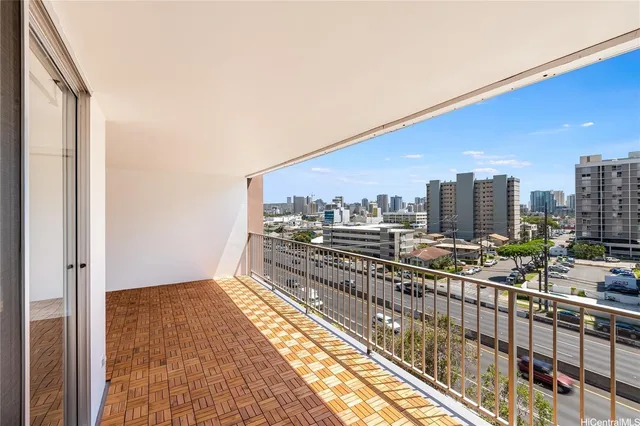 a view of balcony with city