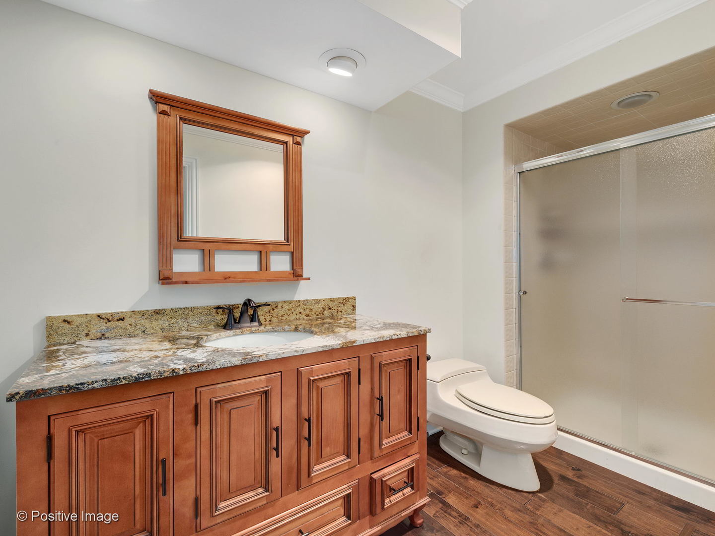 1228 Indian Trail Road Hinsdale, IL 60521 - Photo 15 of 27 a bathroom with a granite countertop toilet sink and mirror