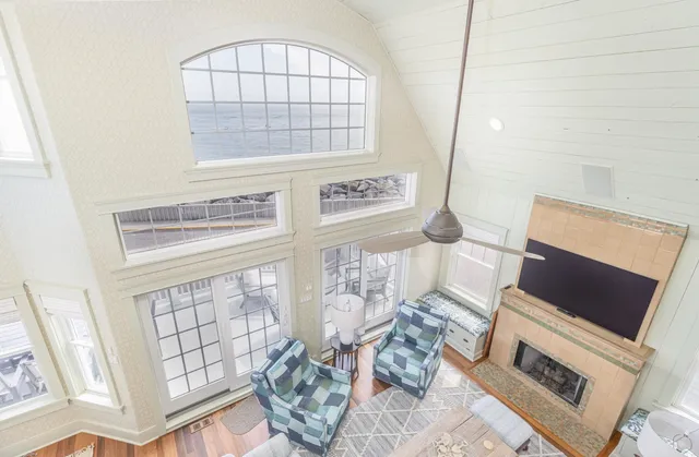 a bedroom with a bed and a table