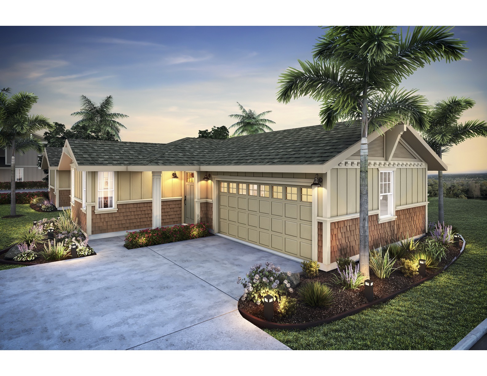 a view of a house with backyard and garden