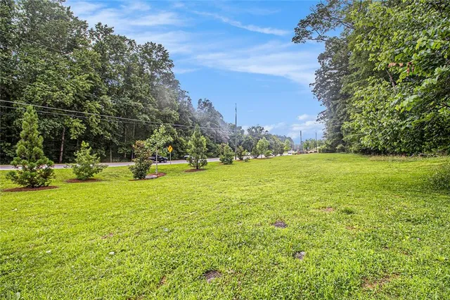 a view of a garden with an outdoor space