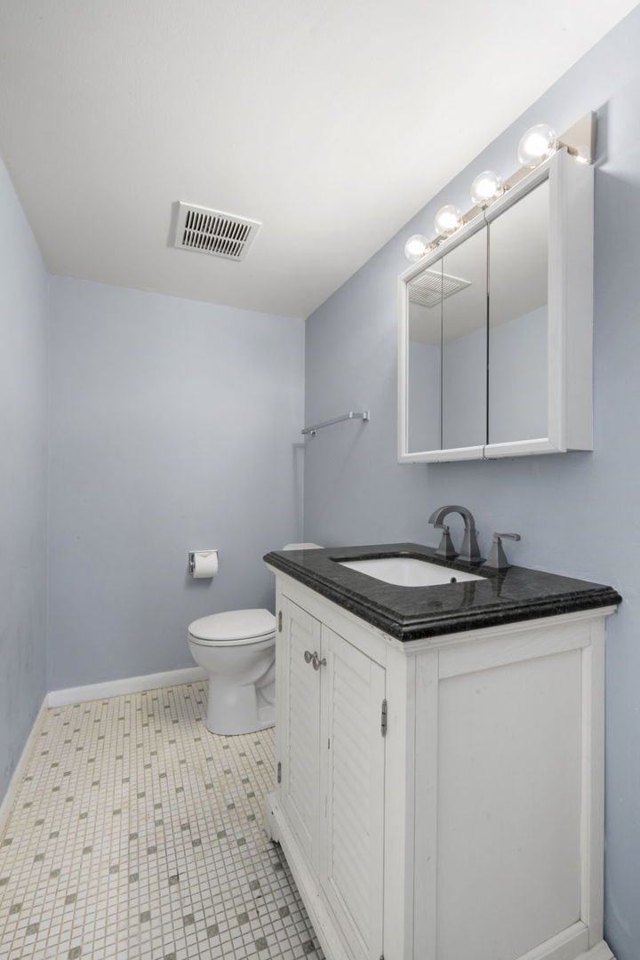 104 East Bailey Road, Unit A Naperville, IL 60565 - Photo 9 of 16 a bathroom with a granite countertop sink a toilet and a mirror