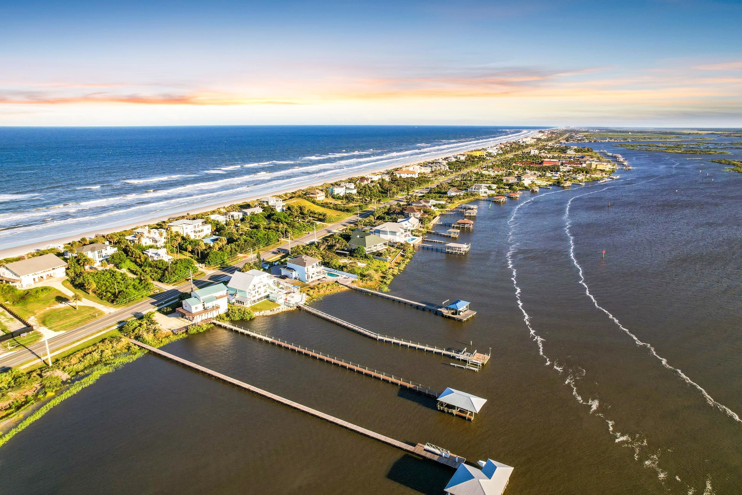 7337 A1A South St. Augustine, FL 32080 - Photo 18 of 100 Aerial view at dusk of a water view and a residential view