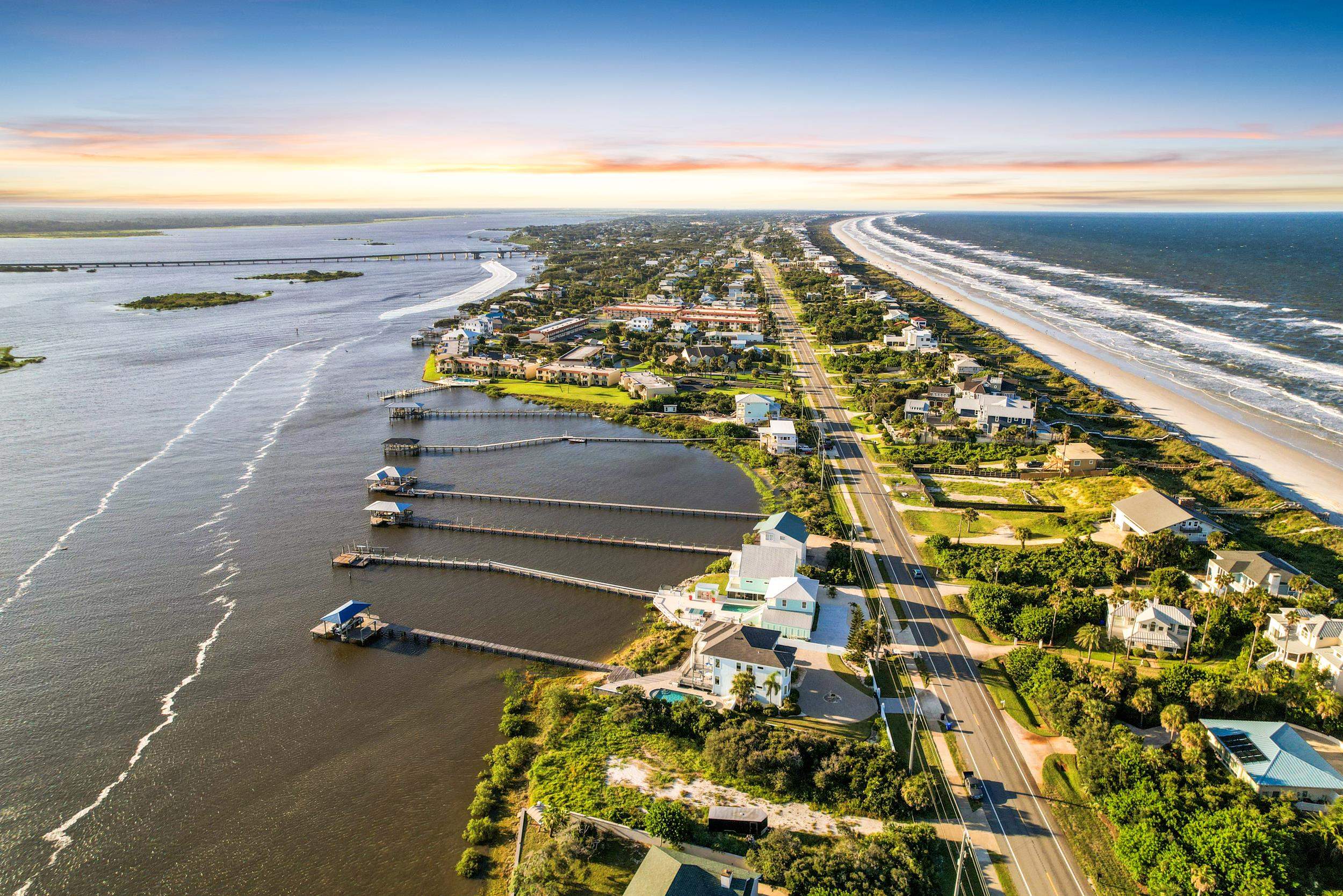 7337 A1A South St. Augustine, FL 32080 - Photo 4 of 100 Aerial view at dusk of a water view and a residential view