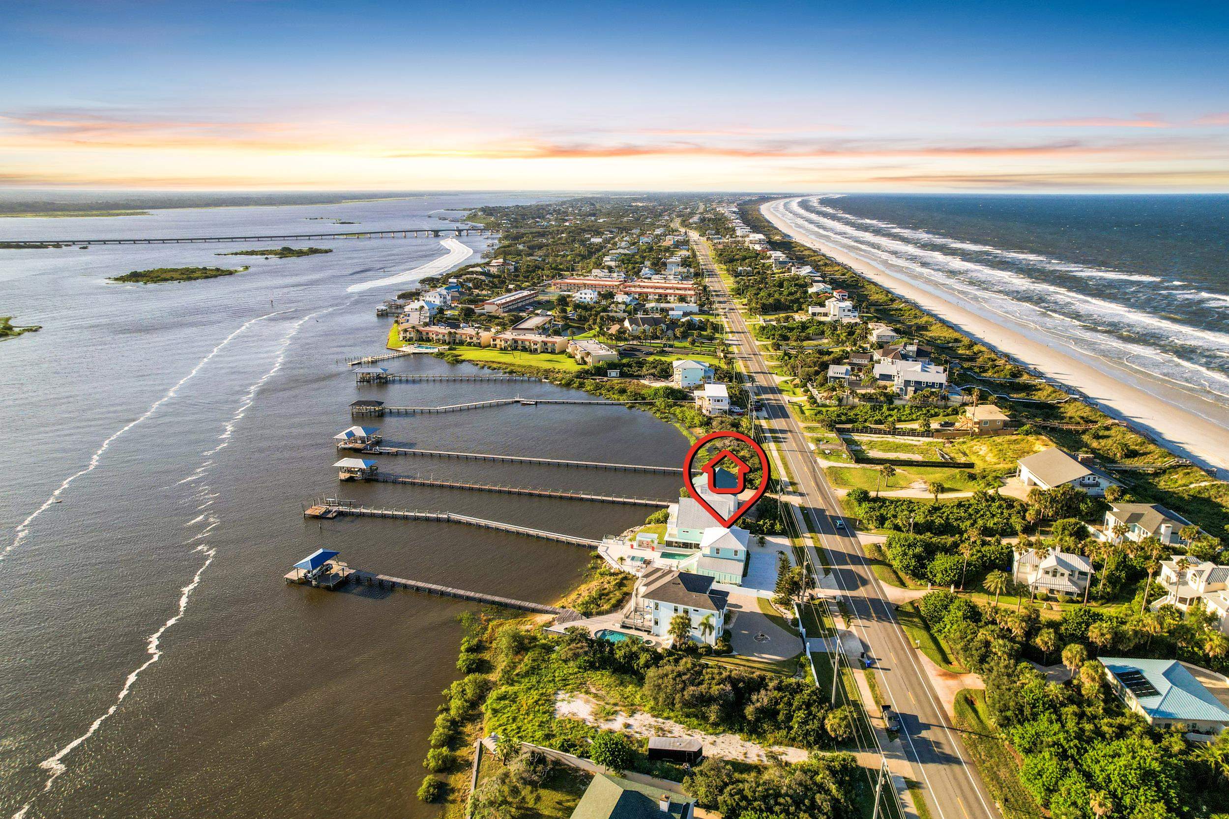 7337 A1A South St. Augustine, FL 32080 - Photo 5 of 100 Aerial view of residential area with a large body of water