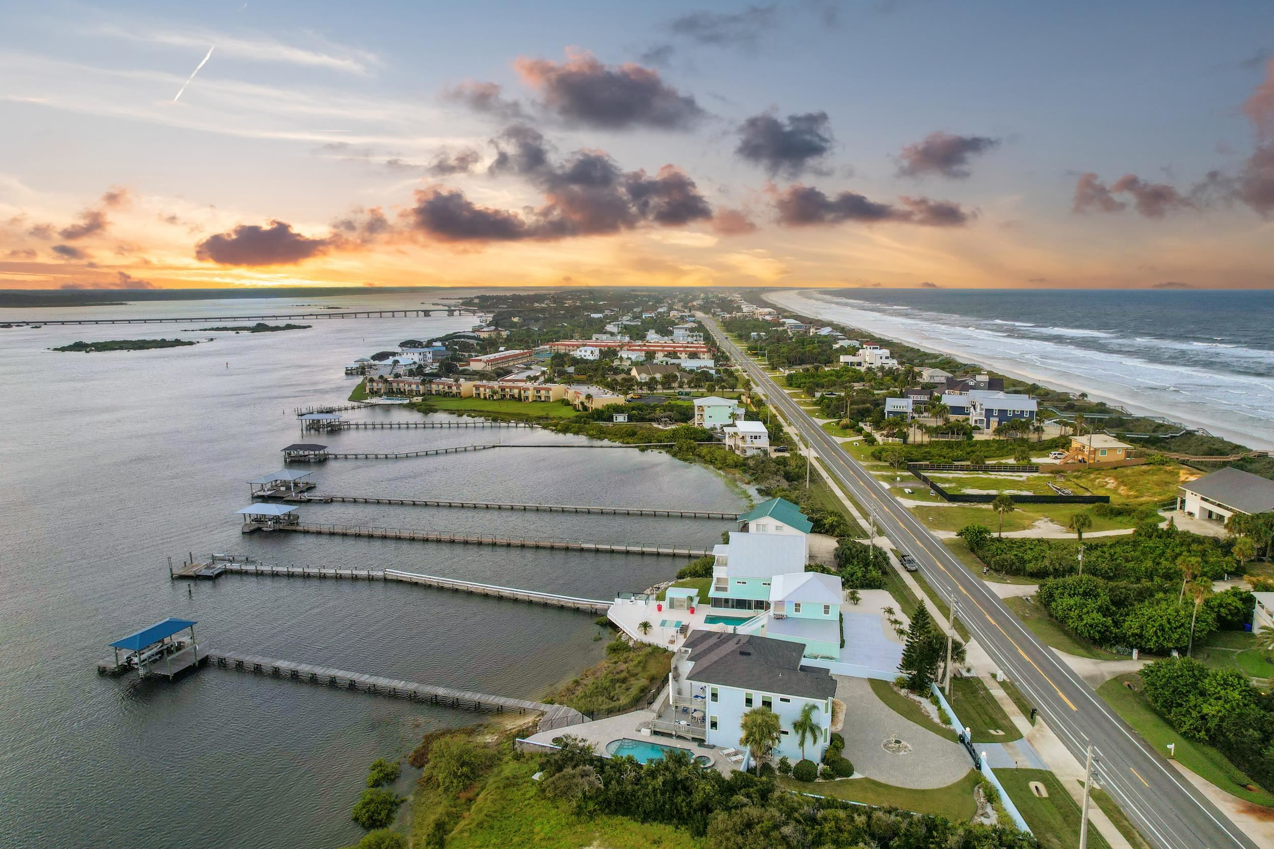 7337 A1A South St. Augustine, FL 32080 - Photo 88 of 100 Aerial view at dusk of a water view and a notable bridge