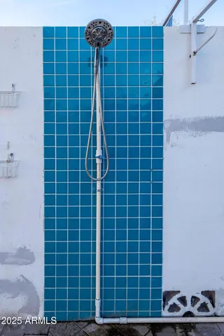 a view of a room with windows