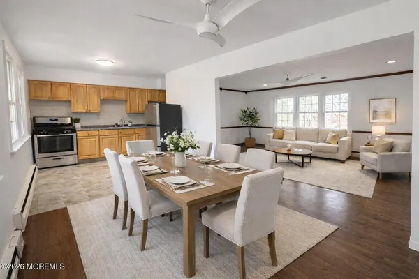 a bedroom with a bed and furniture