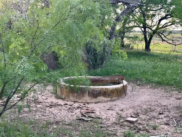 a view of a fountain in a yard