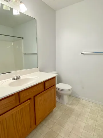 a bathroom with a sink a toilet and a mirror