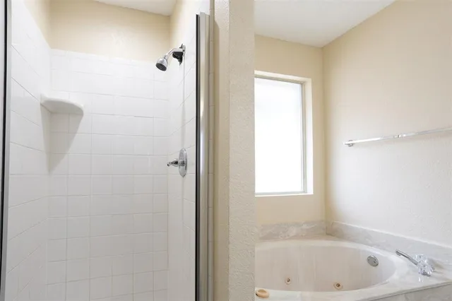 a bathroom with a bathtub