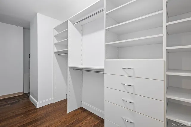 a view of walk in closet with empty racks