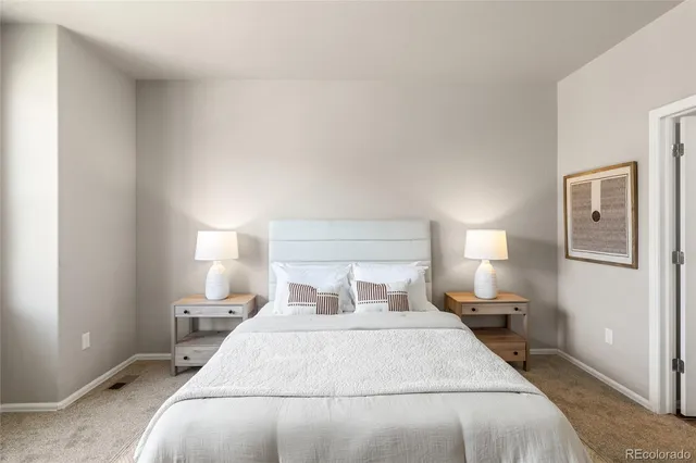 a bedroom with a bed and a couch