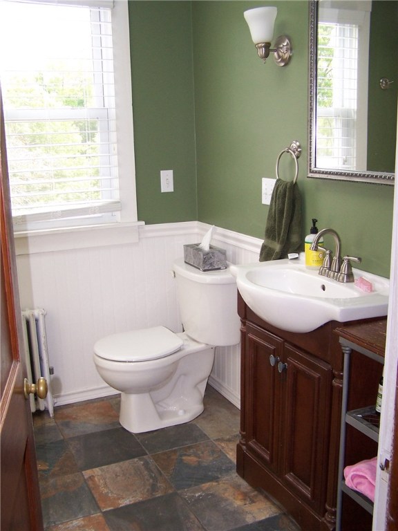 4 Diamond Hill Road Hopkinton, RI 02808 - Photo 31 of 40 moving into the upstairs bathroom... slate floor look. Bath/shower, sink and toilet