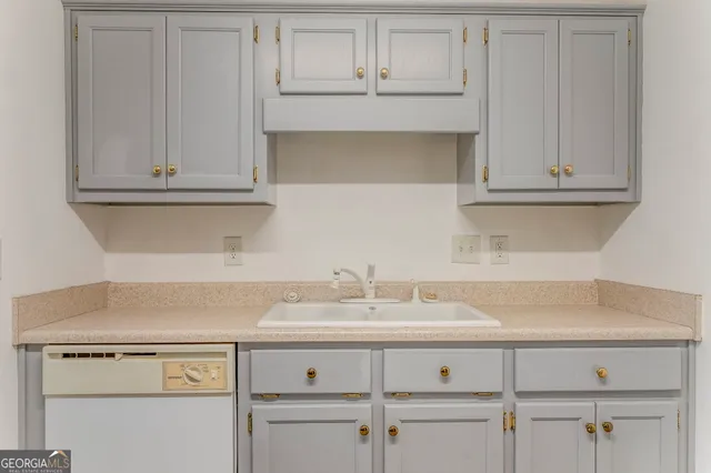 a view with cabinets