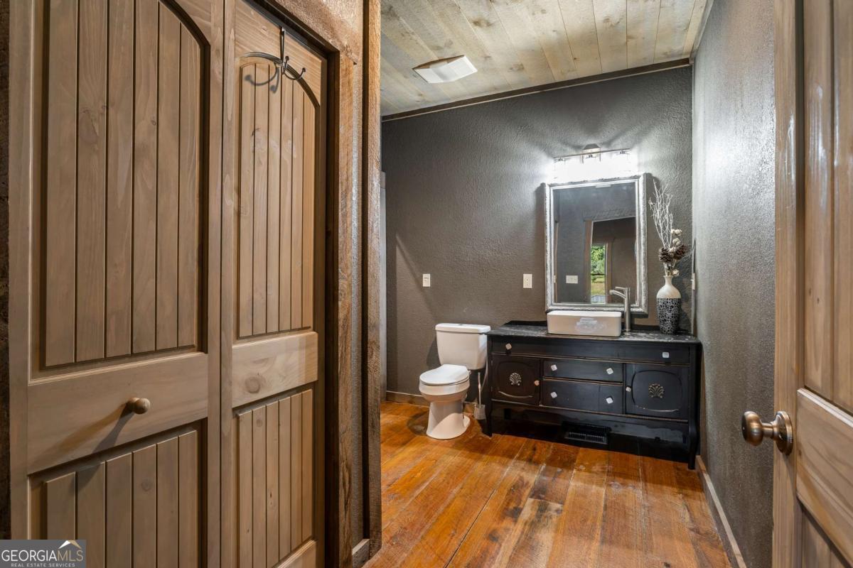 2637 River Road Mineral Bluff, GA 30559 - Photo 21 of 69 a bathroom with a toilet a sink and mirror