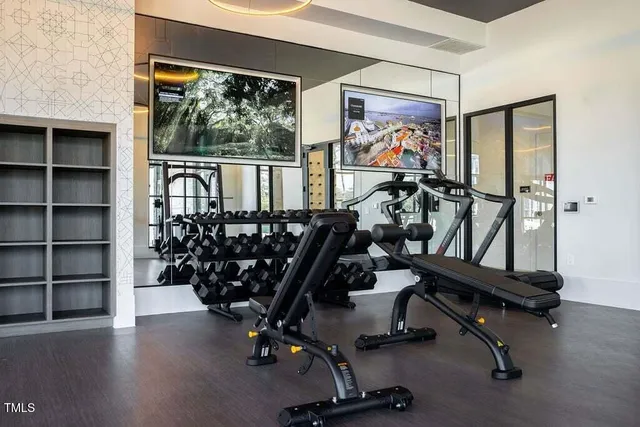 a view of a room with gym equipment