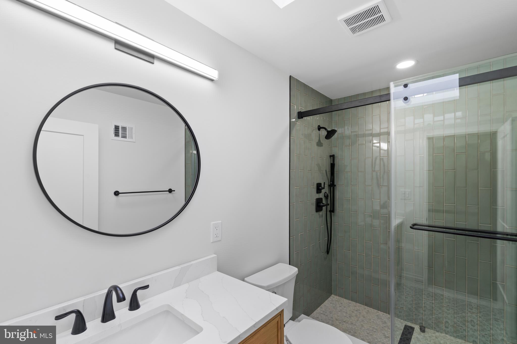 38 Crittenden Street Northeast Washington, DC 20011 - Photo 22 of 48 a bathroom with a sink a toilet and a mirror