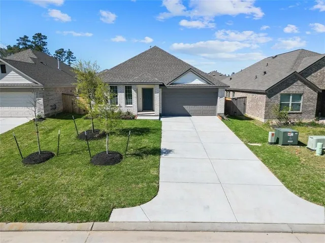 a front view of house with yard and green space