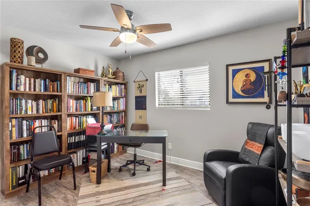 a view of a hallway with workspace and workspace