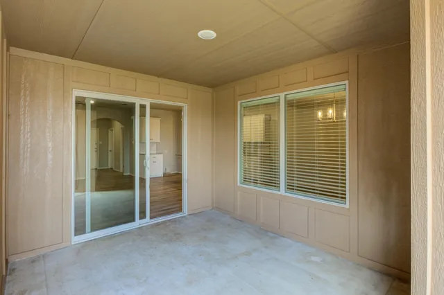 a view of a balcony from a window