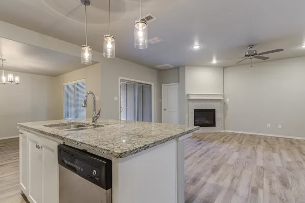 a view of kitchen and center island