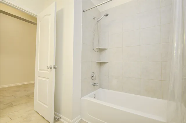 a bathroom with a bathtub