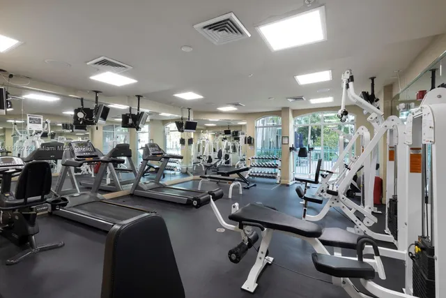 a view of a room with gym equipment