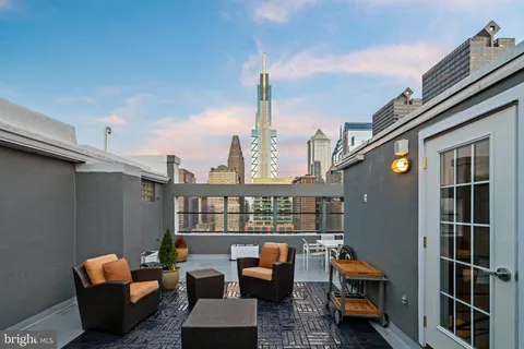 a city view with tall buildings