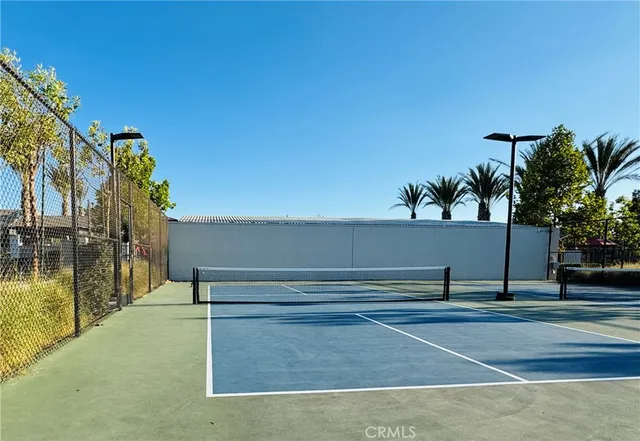 a view of a park with large trees